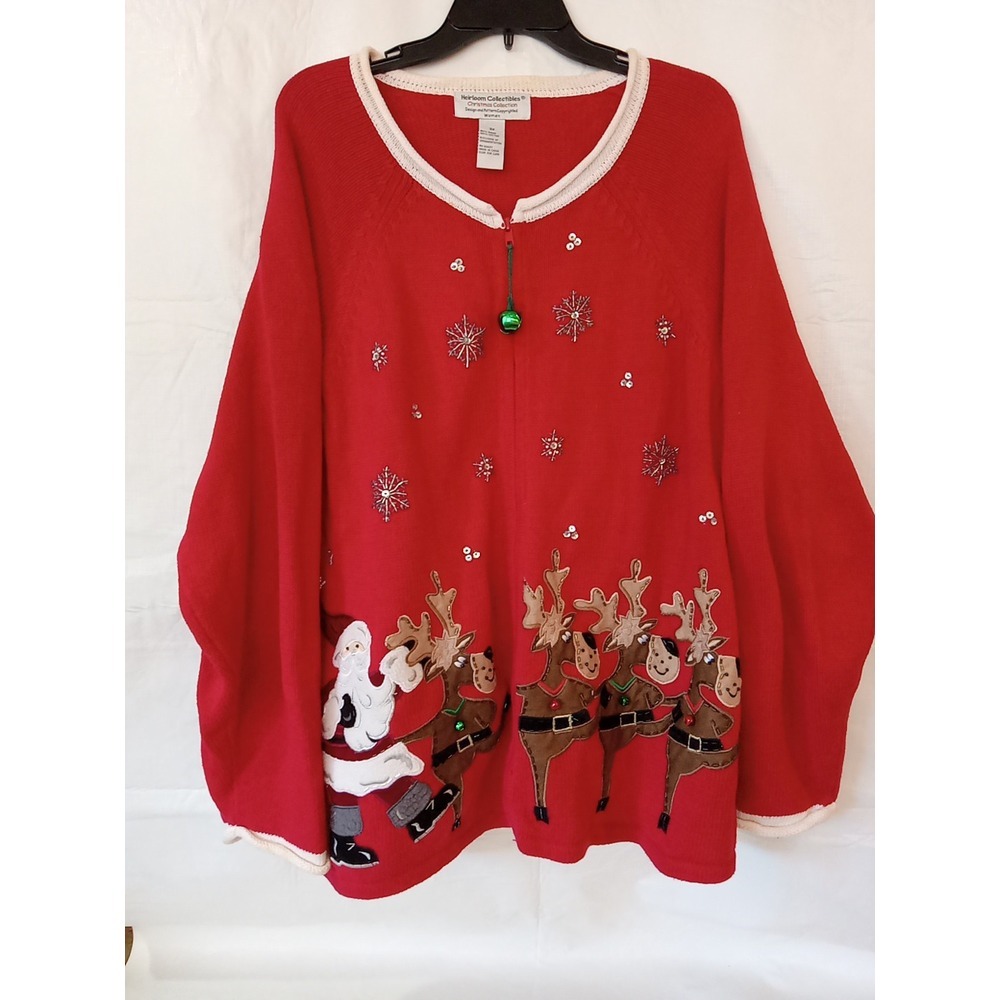 Heirloom Collectibles Christmas Sweater  Santa & His Reindeer - Sz; 3X A15